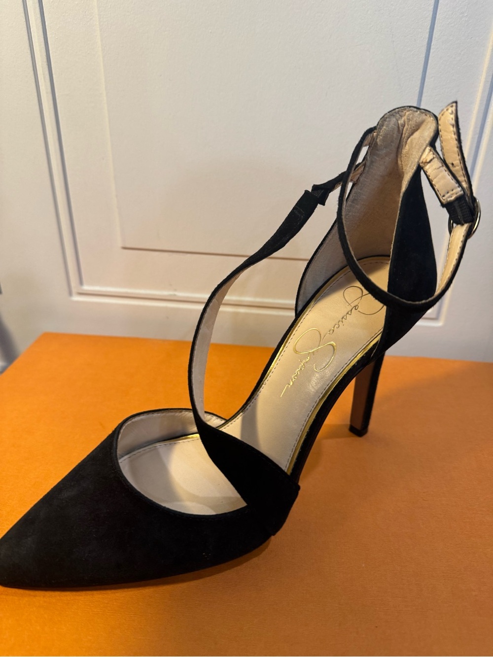Jessica Simpson Castana Heel - Black Suede Pointed-Toe Ankle-Strap Heels